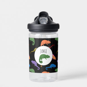 Chameleons Reptile Lizards Kids Name School Water Bottle