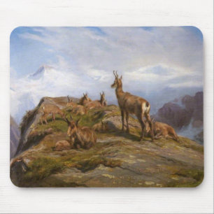 Chamois Goats in Alpine Mountains (Rosa Bonheur) Mouse Mat