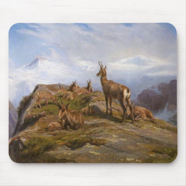 Chamois Goats in Alpine Mountains (Rosa Bonheur) Mouse Mat (Front)