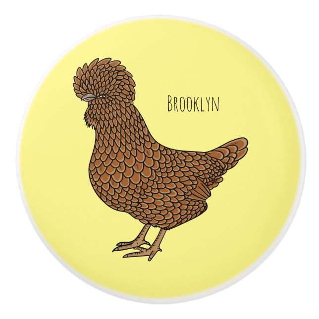 Chamois polish chicken cartoon illustration ceramic knob (Front)