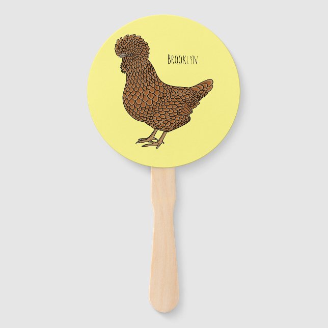 Chamois polish chicken cartoon illustration  hand fan (Front)