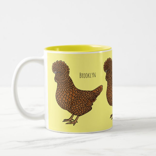 Chamois polish chicken cartoon illustration  Two-Tone coffee mug (Left)