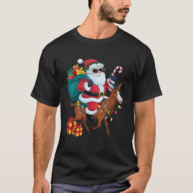 Chamois Xmas Lighting Santa Riding Chamois Goat Ch T-Shirt (Front)
