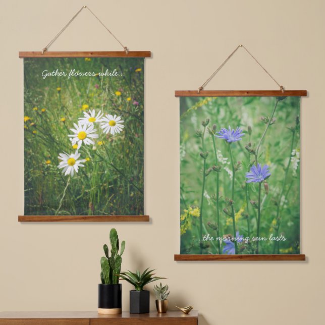 Chamomile and chicory flowers on the green meadow  hanging tapestry (Asymmetrical)
