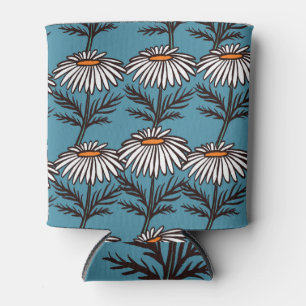 Chamomile, blue vintage cartoon pattern. can cooler
