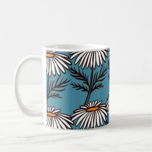 Chamomile, blue vintage cartoon pattern. coffee mug