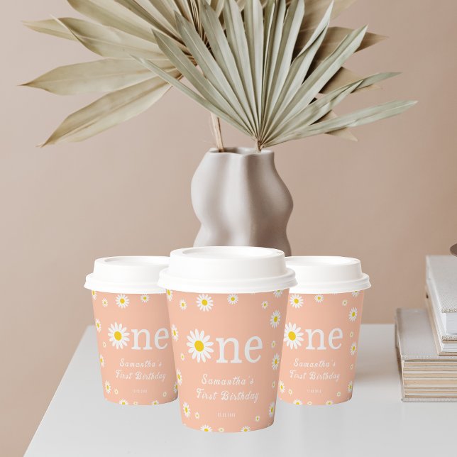 Chamomile Daisy Flower Elegant Coral  Birthday Paper Cups (Creator Uploaded)