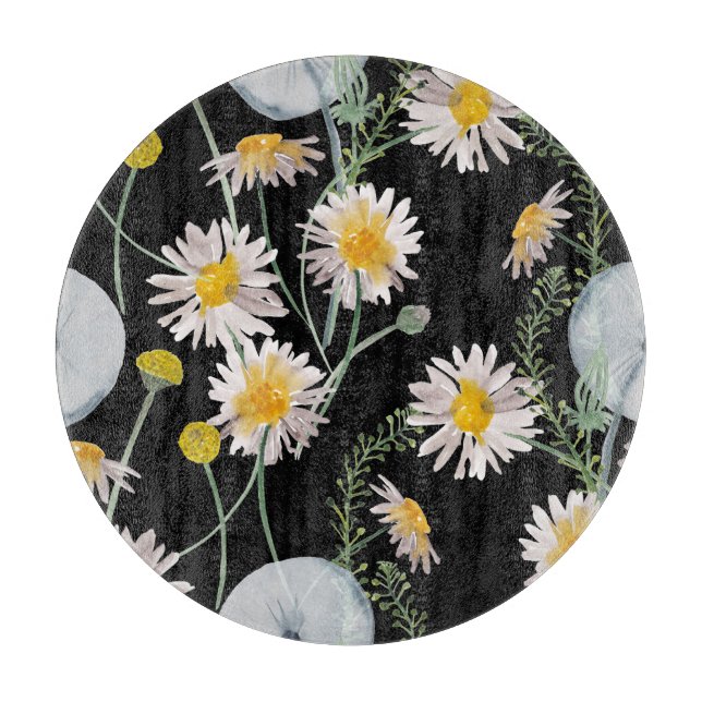 Chamomile, dandelion watercolor pattern cutting board (Front)