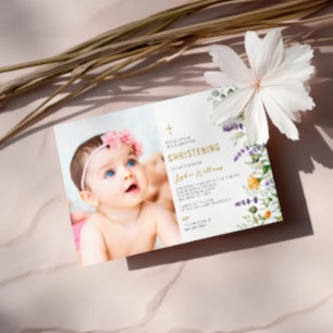 Chamomile & Eucalyptus Photo Christening Invitation