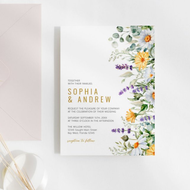 Chamomile & Eucalyptus Wildflowers Wedding Invitation (Creator Uploaded)