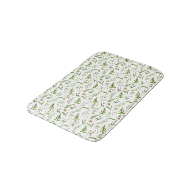 Chamomile Flower Botanical Rustic Pattern Bath Mat (Angled)