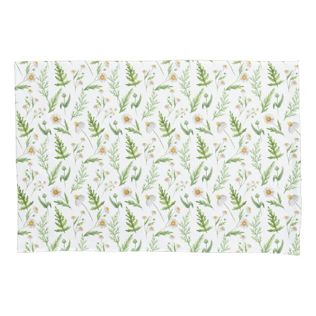 Chamomile Flower Botanical Rustic Pattern Pillowcase (Front)
