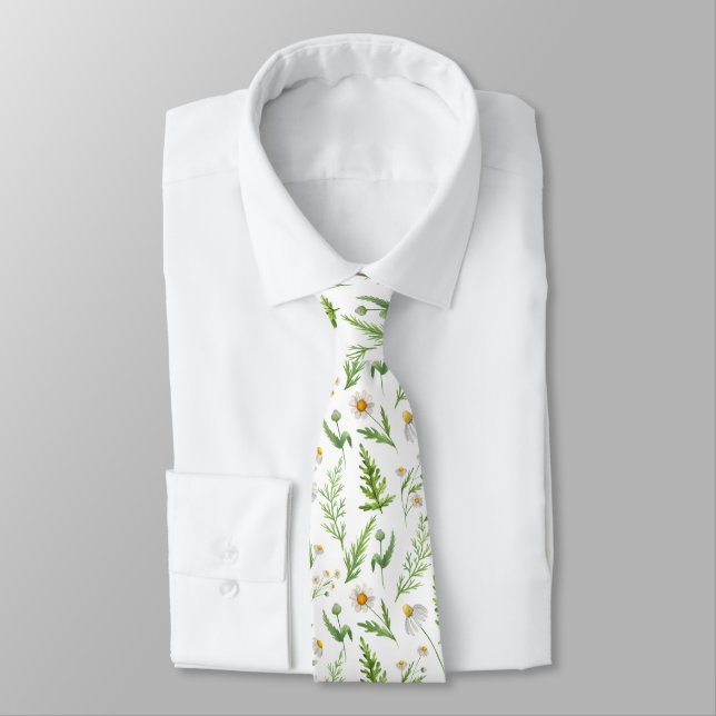 Chamomile Flower Botanical Rustic Pattern Tie (Tied)