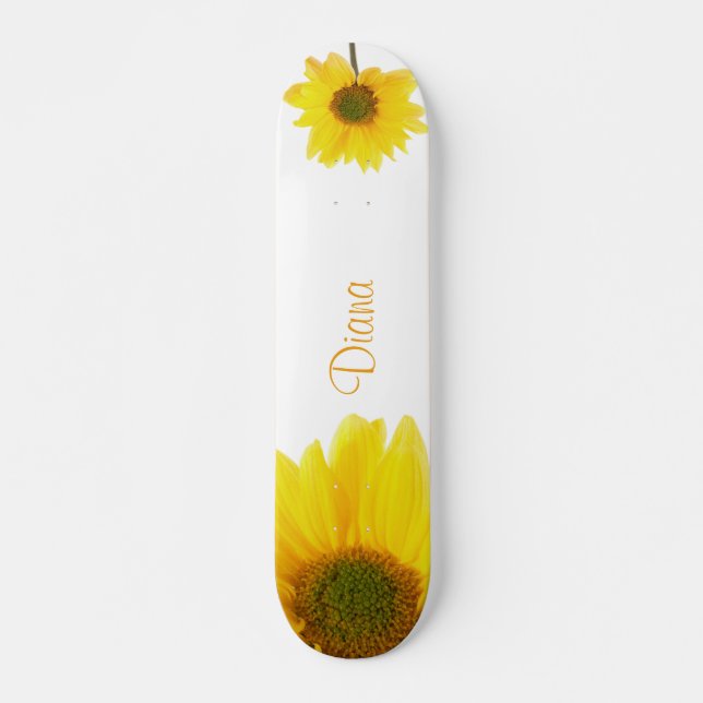 Chamomile, Flower, Girly, Personalised Name, White Skateboard (Front)