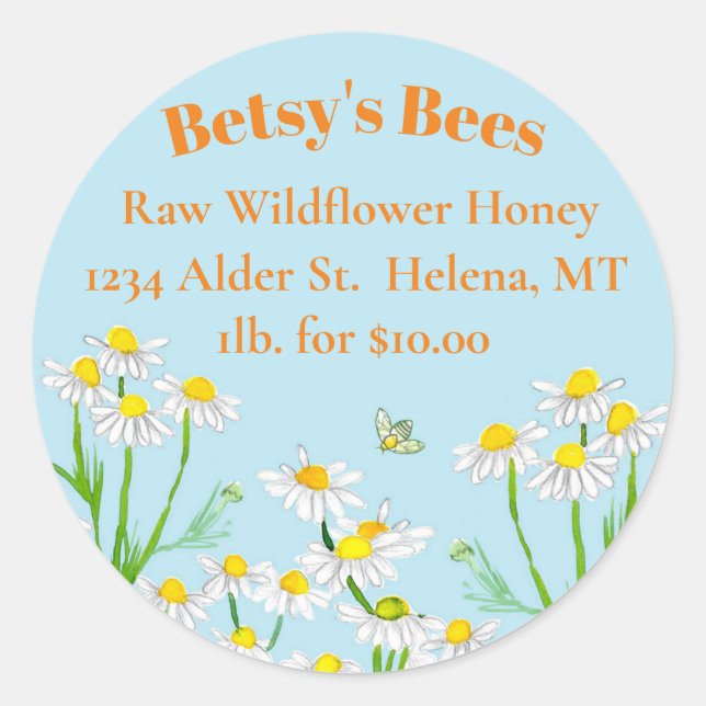 Chamomile Flowers Bees Honey For Sale Classic Round Sticker (Front)