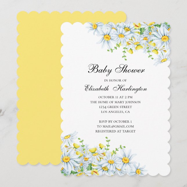 Chamomile flowers. Country floral baby shower Invitation (Front/Back)