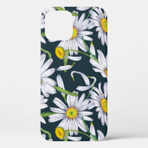 Chamomile Flowers: Dark Blue Watercolor. iPhone 12 Case