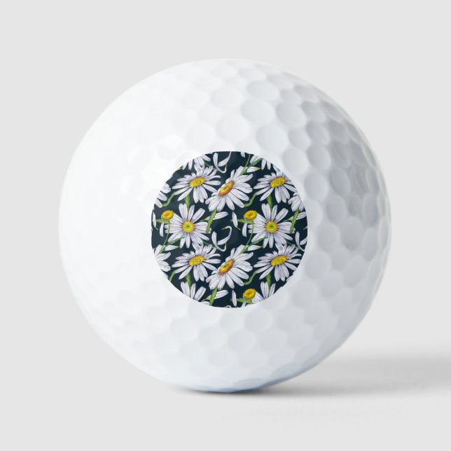 Chamomile Flowers: Dark Blue Watercolor. Golf Balls (Front)