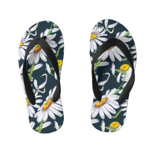 Chamomile Flowers: Dark Blue Watercolor. Kid's Flip Flops