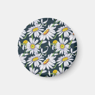 Chamomile Flowers: Dark Blue Watercolor. Magnet