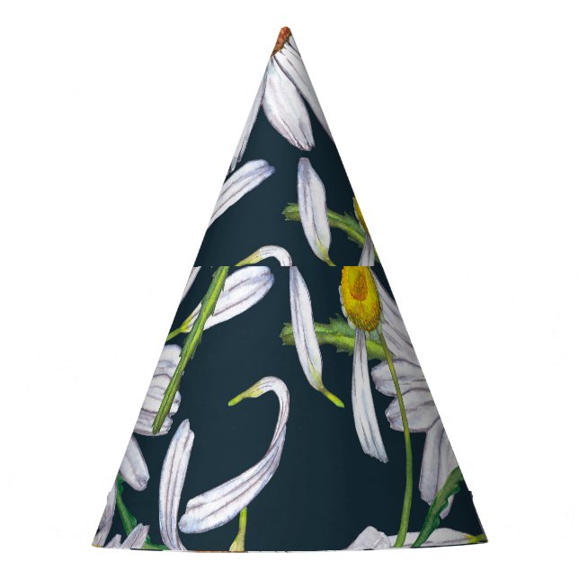 Chamomile Flowers: Dark Blue Watercolor. Party Hat (Front)