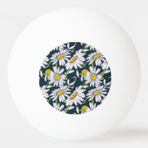 Chamomile Flowers: Dark Blue Watercolor. Ping Pong Ball