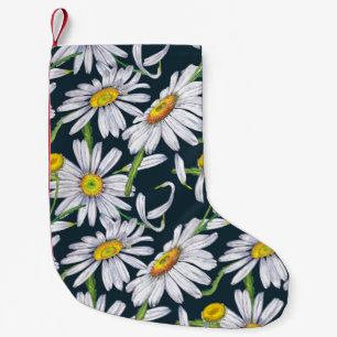 Chamomile Flowers: Dark Blue Watercolor. Small Christmas Stocking