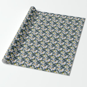 Chamomile Flowers: Dark Blue Watercolor. Wrapping Paper