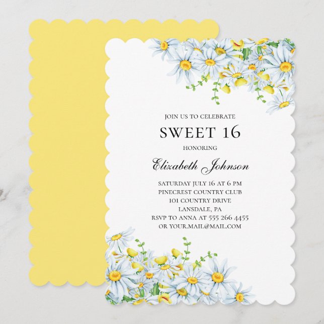 Chamomile. Flowers sweet 16. Floral 16th birthday Invitation (Front/Back)