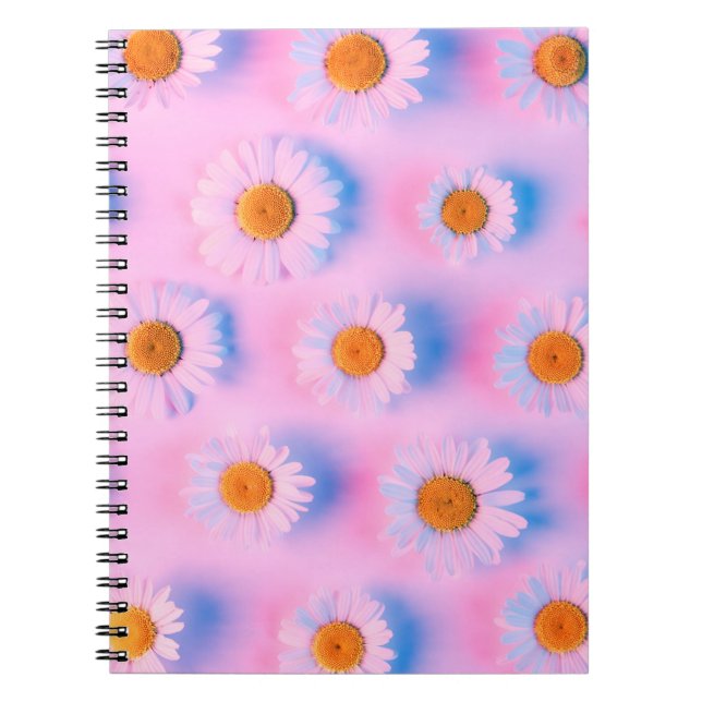 Chamomile flowers with multicolor neon light patte notebook (Front)