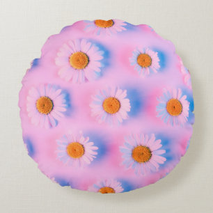 Chamomile flowers with multicolor neon light patte round cushion