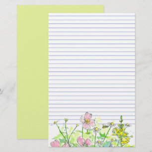 Chamomile Snapdragons Wildflowers Honey Bee Lined Stationery