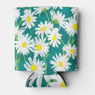 Chamomile Turquoise: Floral Seamless Illustration. Can Cooler