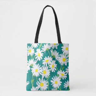 Chamomile Turquoise: Floral Seamless Illustration. Tote Bag