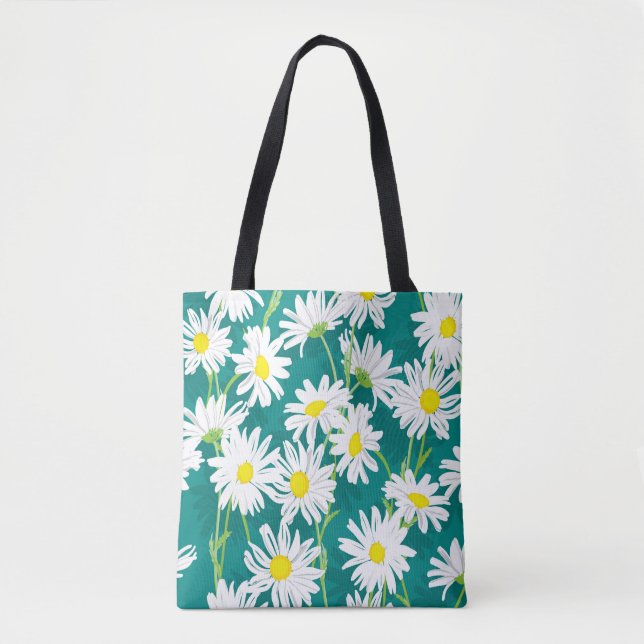 Chamomile Turquoise: Floral Seamless Illustration. Tote Bag (Front)