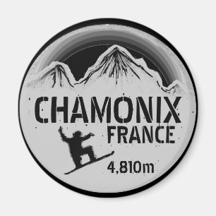 Chamonix France black snowboard art magnet