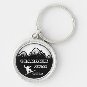 Chamonix France black white snowboard art keychain