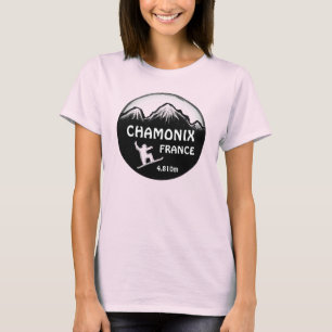 Chamonix France black white snowboarder ladies tee