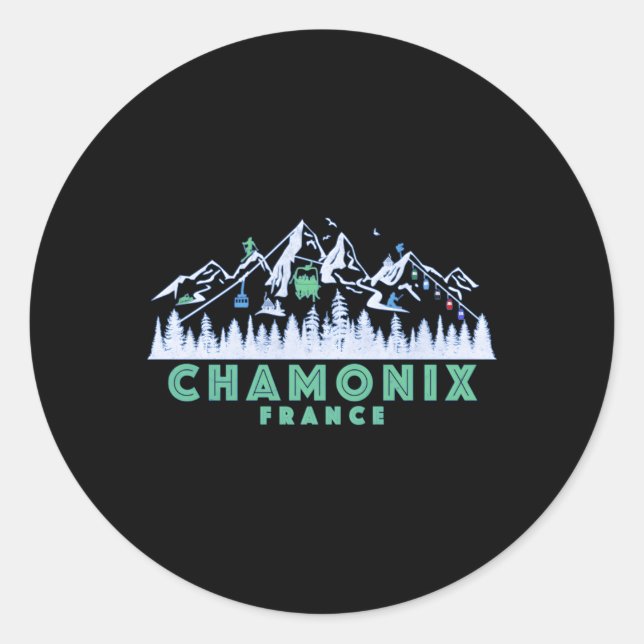 Chamonix France Illustration Snow Ski Classic Round Sticker (Front)