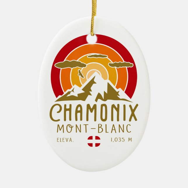 Chamonix France Mont Blanc French Alps Skiing Ceramic Tree Decoration (Front)
