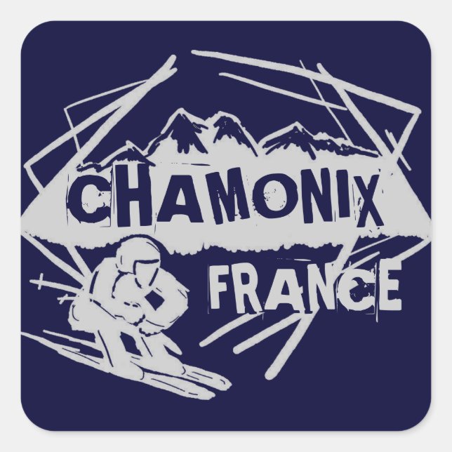 Chamonix France navy blue ski logo art stickers (Front)