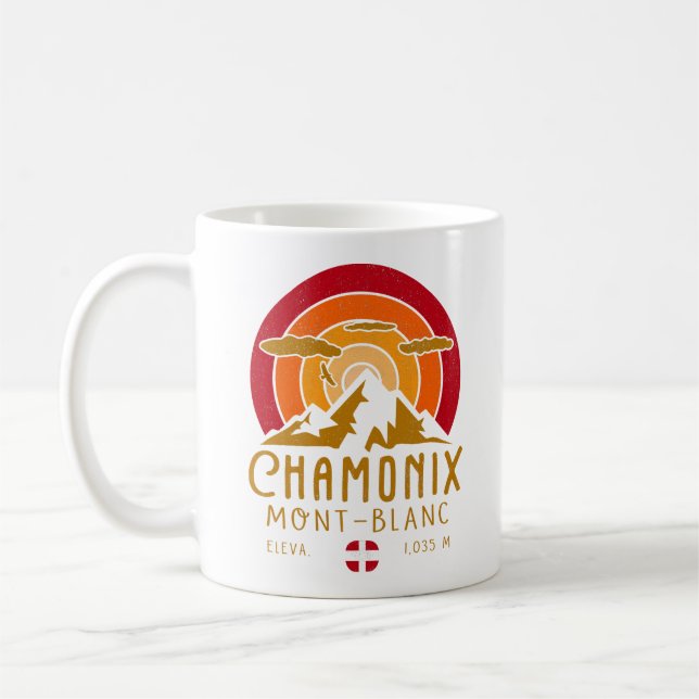 Chamonix France Retro Sunset Skiing Souvenirs 80s Coffee Mug (Left)