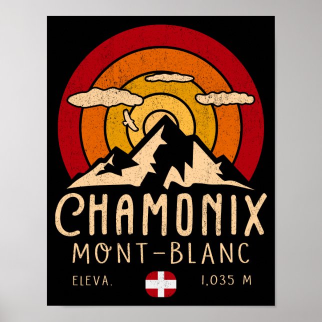 Chamonix France Retro Sunset Skiing Souvenirs 80s Poster (Front)