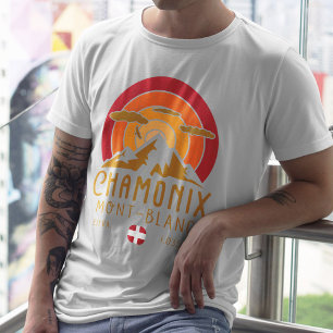 Chamonix France Retro Sunset Skiing Souvenirs 80s T-Shirt