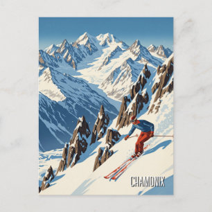 Chamonix France Skier Skiing Postcard
