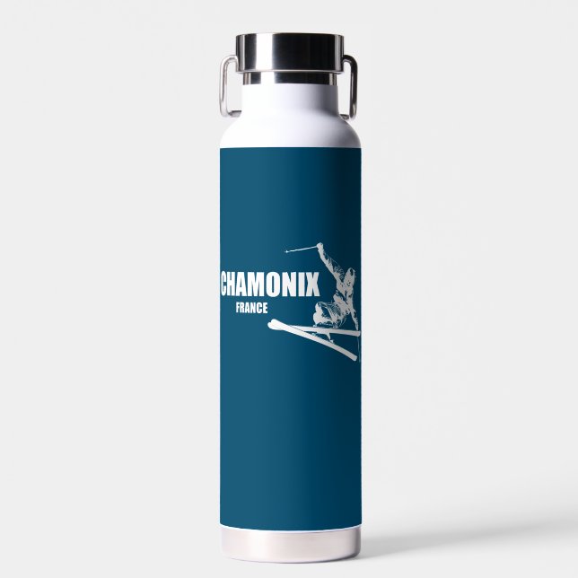 Chamonix France Skier Water Bottle (Front)