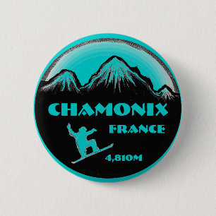Chamonix France teal snowboard art button