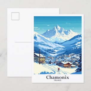 Chamonix France Travel Art Vintage Illustration Postcard