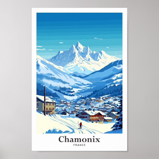 Chamonix France Travel Art Vintage Illustration Poster (Front)