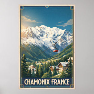 Chamonix France Vintage Retro Travel Poster